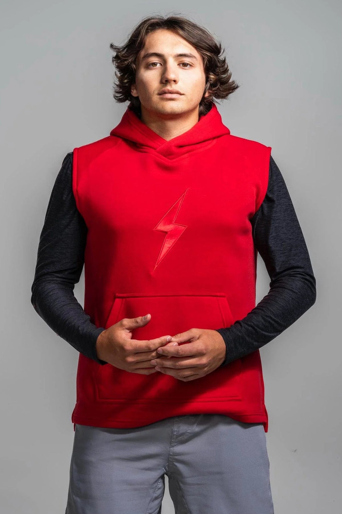 BOLT Sleeveless Hoodie - Red/Red Bolt