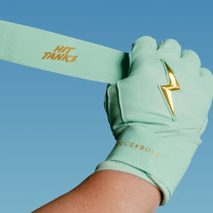 King of JUCO Creator Series Long Cuff Batting Gloves - Mint/Gold